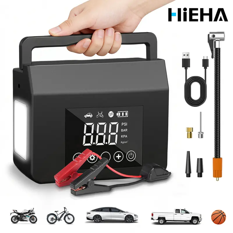 【HiEHA】Battery Powered 2026 Portable 4000A 12V Car Battery Jump Starter Booster, 15000mAh Power Bank, 150PSI Tire Inflator, LED Display & Light, 4-in-1 Automotive Vehicle Car Accessories Interior, Father's Day Gift