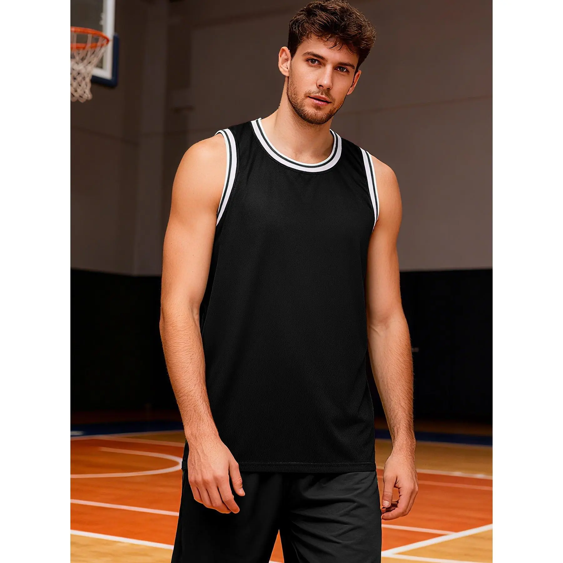 Solid Black Basketball Jersey Basic Plain Classic Sportswear Gym Training Workout Athletic Team Top Oversized Loose Fit Breathable Mesh Sleeveless Jersey Unisex Summer Streetwear Trendy Hip Hop Y2K Casual Athletic Top