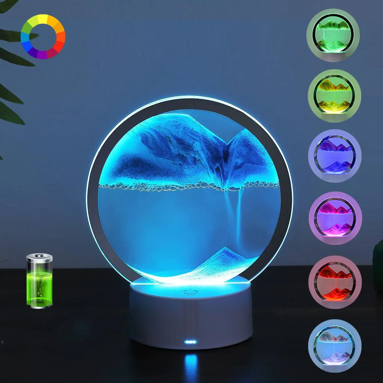 Moving Sand Art Table Lamp, 1 Count USB Powered LED Craft Quicksand Light, 3D Natural Landscape Flowing Sand Night Light, Dimmable Moving Hourglass Night Light, Sculpture Desk Decor, Interior Decoration Accessories, Tabletop Decor, Decorative Piece