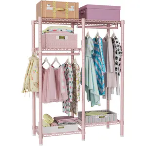 Multifunctional Clothing Rack with 4 Tiers Freestanding Portable for Hanging Clothes Hats Bags Scarves Space Saving 31.2''W x 11.8''D x 48''H and Stylish Home Organization Adjustable Removable Tray Organiser Hangable