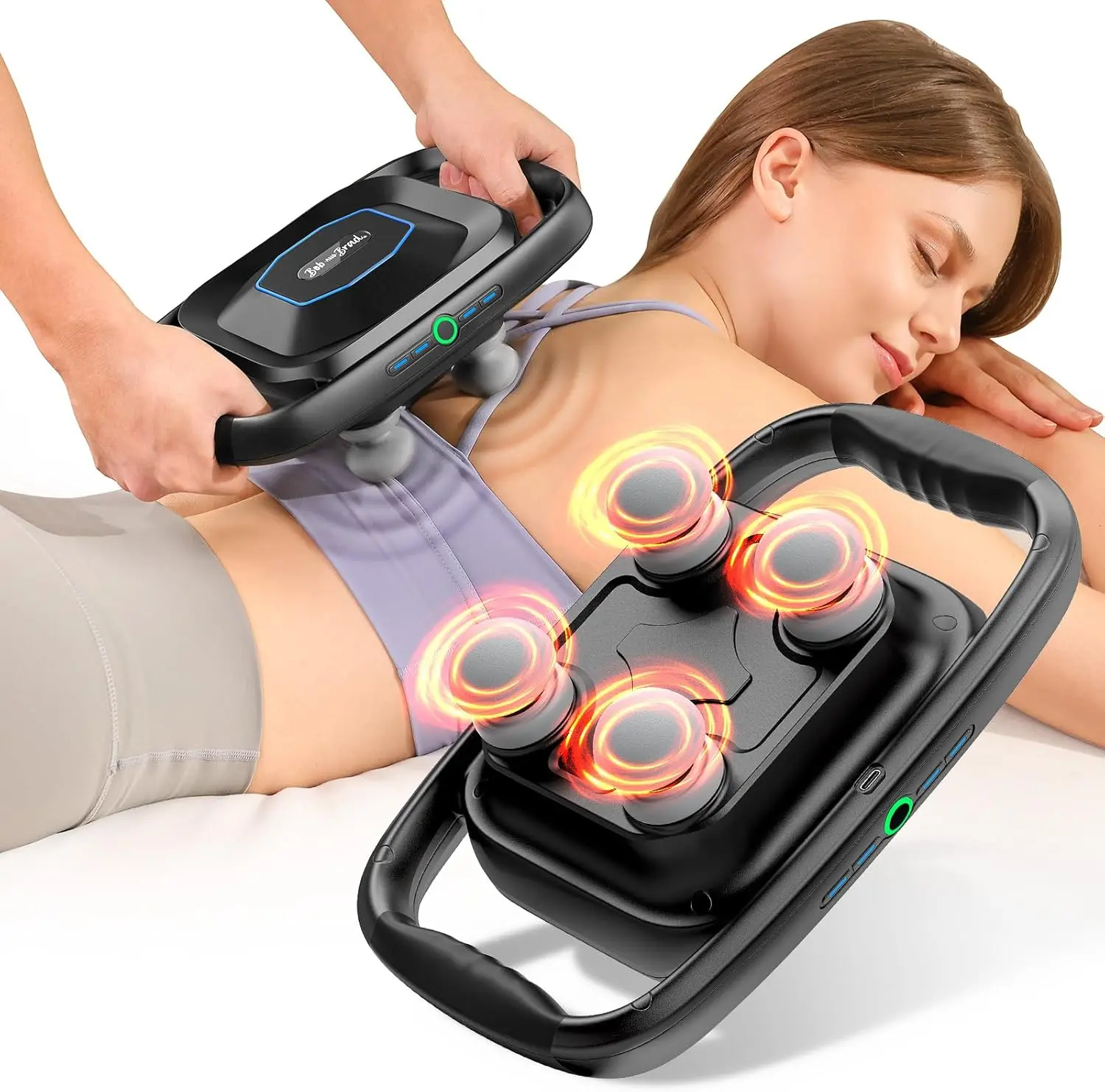 BOB AND BRAD TheraPanel 4-Head Massage Gun,Multi-User Therapy Device Comfort Deep Tissue with Adjustable 4 Massage Intensity, Replaceable Massage Heads and Plate, Electric Massager Tool for Back, Shoulder, Neck, FSA and HSA Eligible,Idea Gift