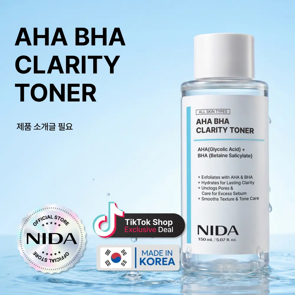 NIDA AHA BHA Clarity Toner Daily Exfoliant Skincare Soothing
