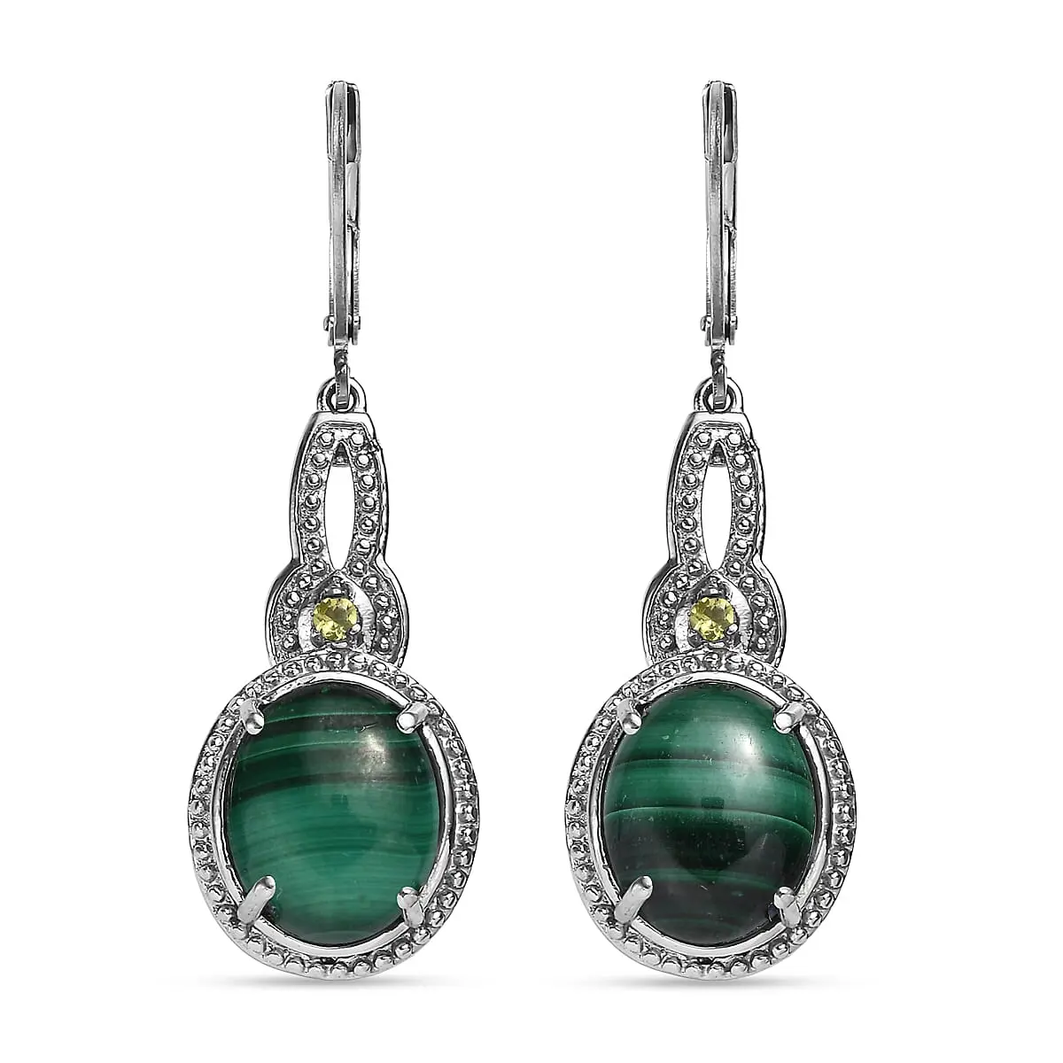 EverTrue African Malachite, Hebei Peridot Earrings in Stainless Steel 13.60 ctw