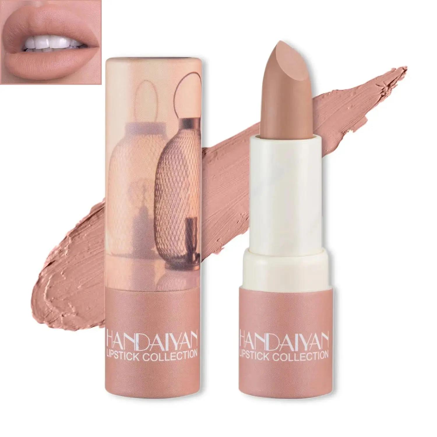 Matte Nude Lipstick, Silky Velvet Lip Gloss Non-Stick Cup, Waterproof Long Lasting Paper Tube Lip Stain for Women Daily Professional Lip Makeup