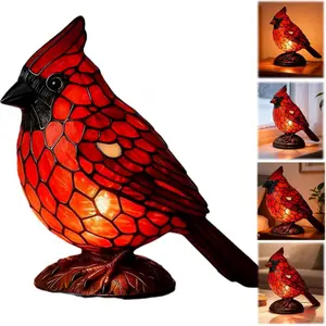 Red resin bird desk lamp featuring handcrafted stained glass design. This Zhuque (Vermilion Bird) decorative light is perfect for home, office desk, or bedroom ambiance. Ideal for Christmas decor. (1 piece) Illuminated Lantern Decorative Atmosphere Lamp