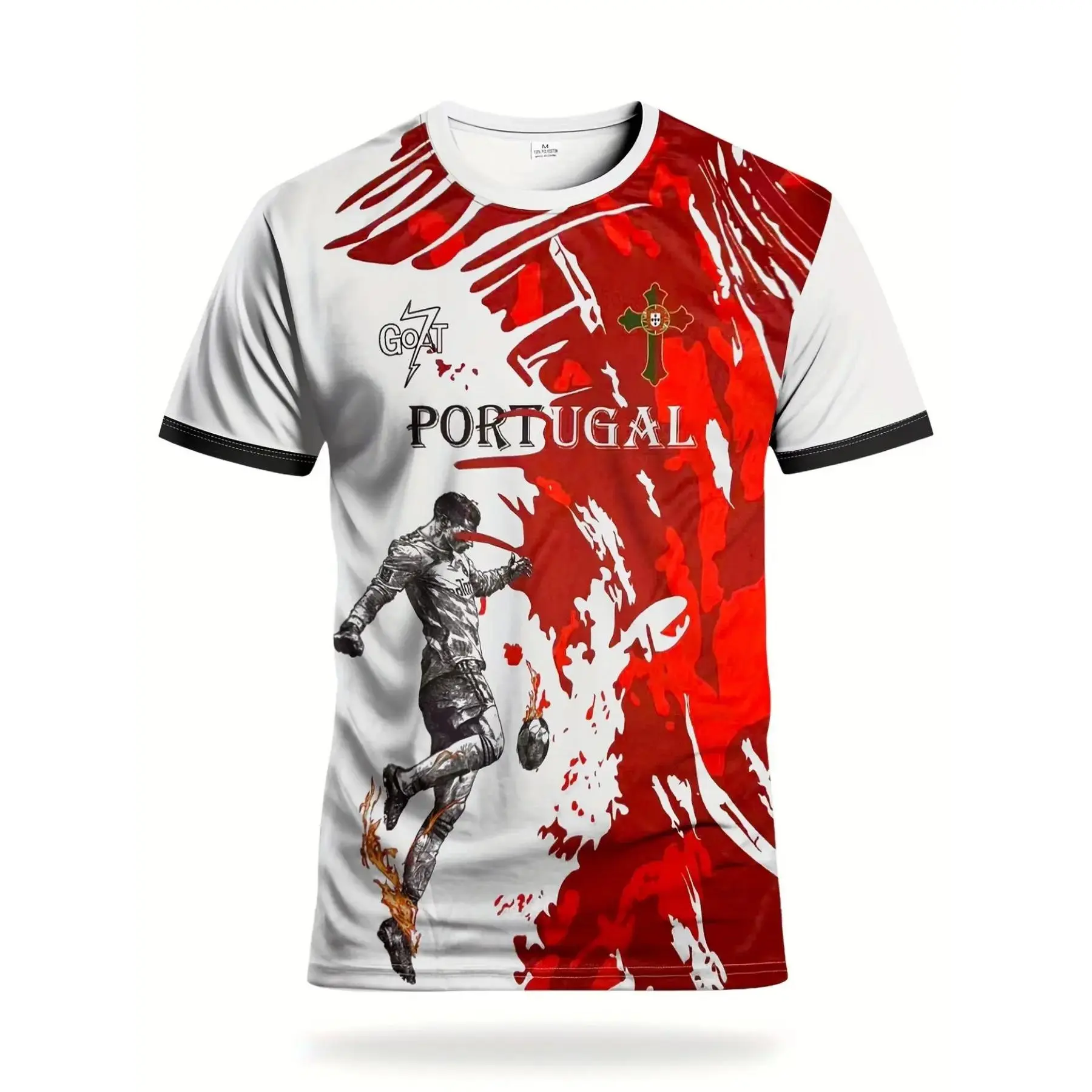 Men's Portugal Football Print Soccer Jersey, Lightweight Round Neck Training Shirt, Breathable Sweat-Wicking Athletic Top for All Seasons, Athletic Active Tops