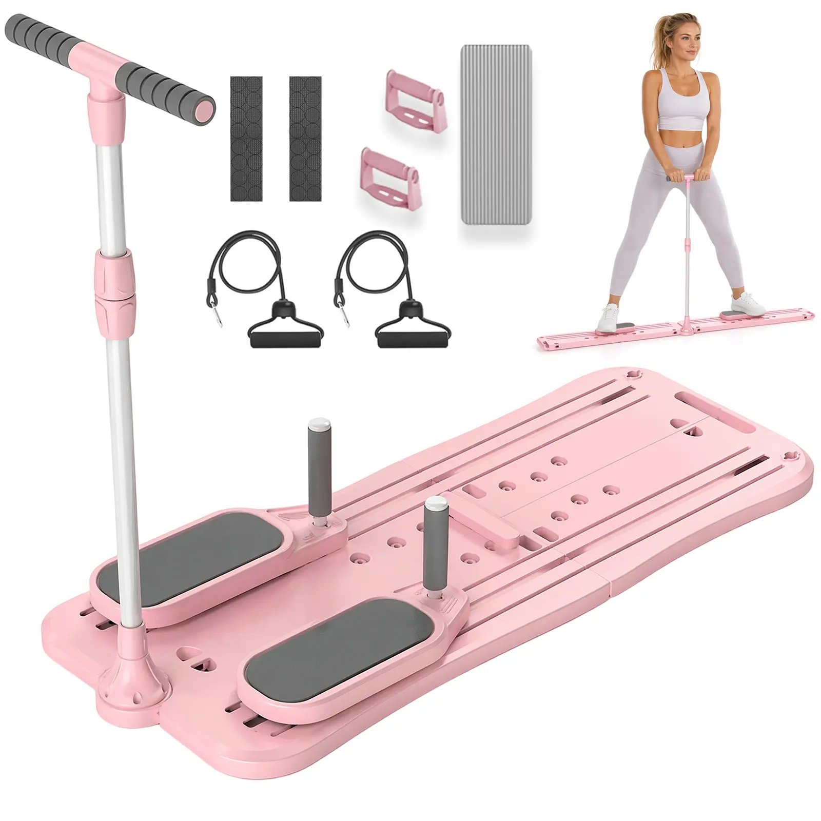 Pilates Equipment, Homhut Pilates Board - Multifunctional Pilates Reformer, Reformer Pilates Machine with Reps,Kcal & Timer Display, Home Pilates Kit with Resistance Bands - Workout Sets for Women