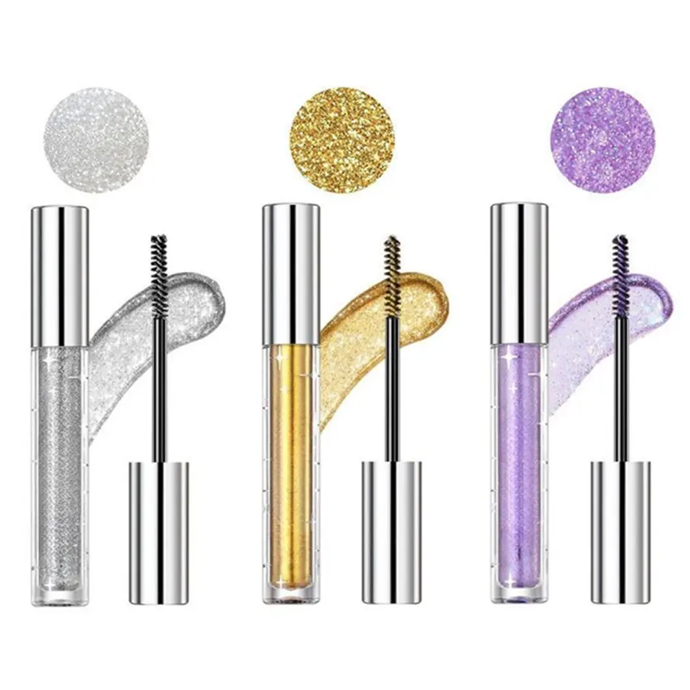 3PCS Glitter Mascara for Eyelashes,Waterproof Long Lasting Silver Gold Purple Color Sparkly Mascara, Lengthening Volumizing Colorful,Party Wedding Stage Use Halloween Christmas Makeup