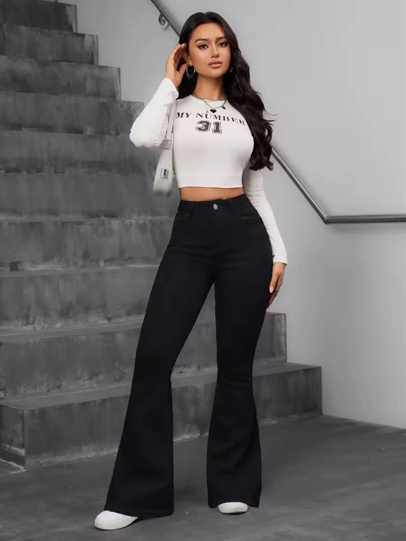 Women's High Waist Plain Color Flare Pants, Bell Bottom Pants, Casual Chic Trousers, Minimalist Basic Elegant Chic Slim-Fitting Flared Long Trousers, All Seasons Fashion, Comfortable and Stylish