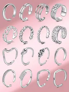 Women's Rhinestone Decorated Toe Rings (4pcs) Stainless Steel All Seasons Adjustable Open Toe Rings for Party, Silver Color Summer Foot Jewelry