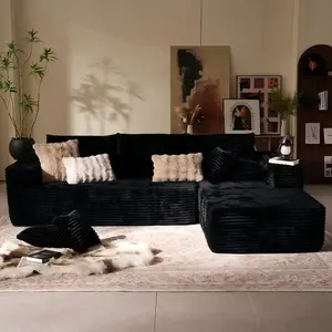 [2 Packages shipping】 105" Plush Corduroy Cloud VelvetModular Couch with Chaise , No Assembly Required -L-Shaped Sectional Sofa Set with Flexible Configuration
