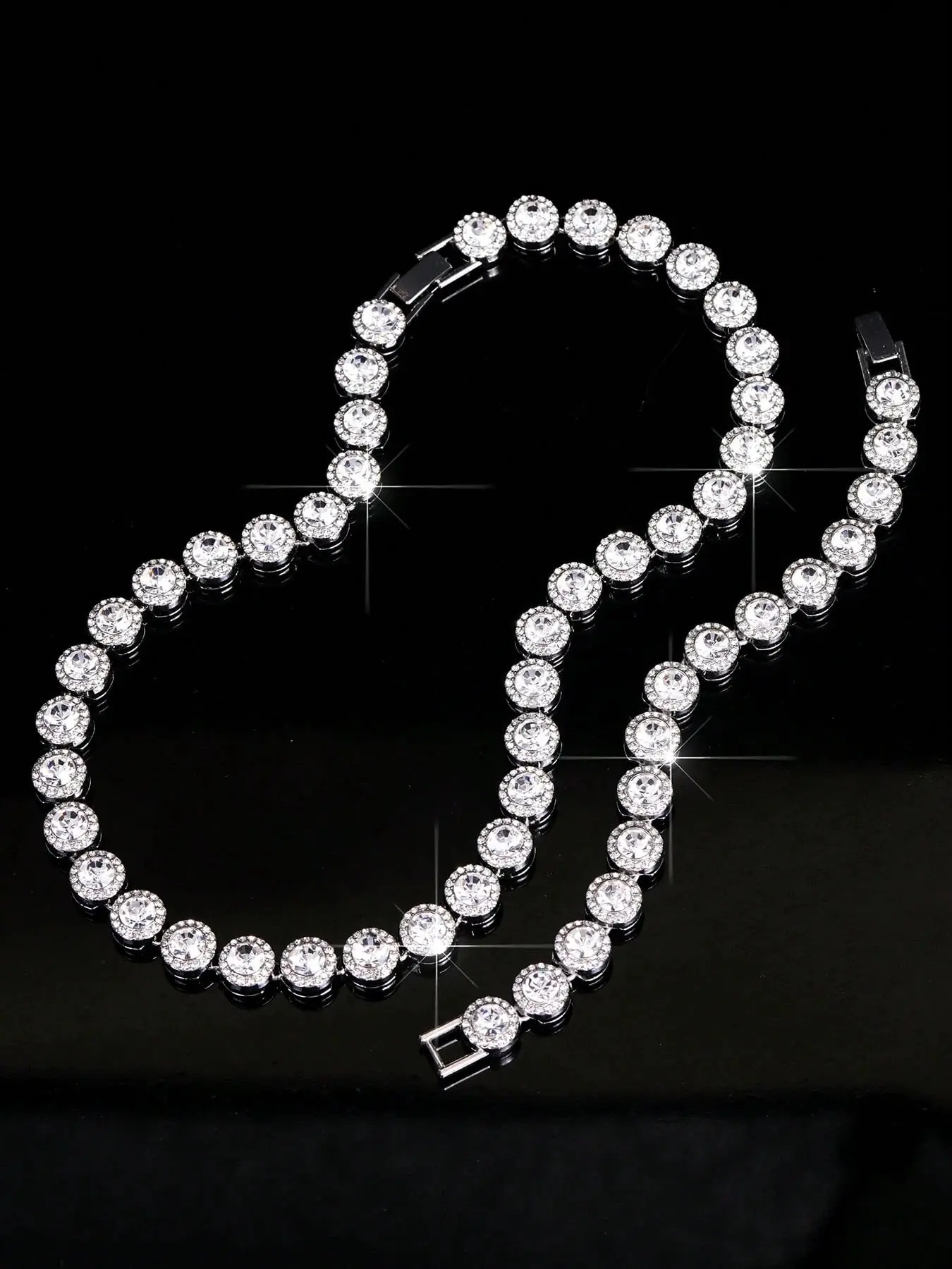 Women's Cuban Chain Necklace Set, Round Full Rhinestone Design, 10mm Diameter, Unique Street Party Jewelry, Fashion Accessory, Fashion Chic Accessories, Trendy Jewelry