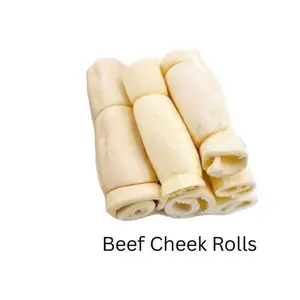 Rolled Beef Cheek Dog Chews 3 Count - 100% Natural, Single Ingredient, Free Range Cattle, Easy Digestible, Great for Teeth Care