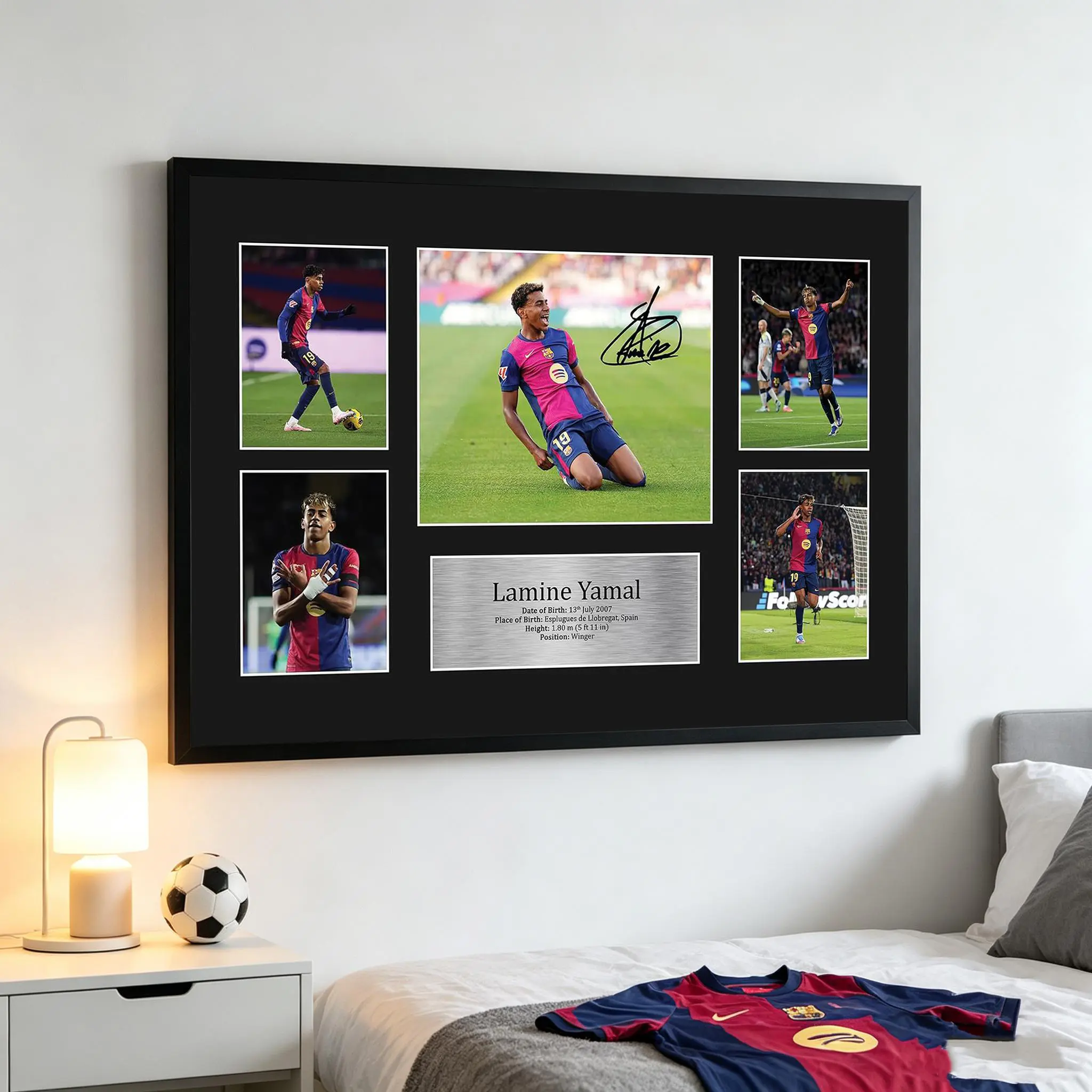 Barcelona Lamine Yamal Framed Autograph Photo Print Display Football Star Memorabilia Gift For Soccer Fans