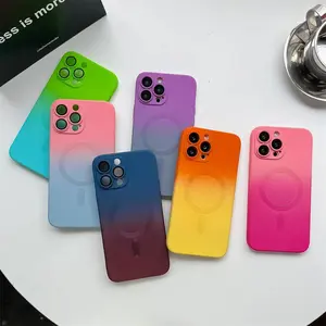 For iPhone 17 16 15 13 14 12 11 Pro Max Plus Case For Magsafe Wireless Charging Gradient Silicone Multicolor Shockproof Cover