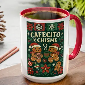 Cafecito y Chisme Ceramic Mug, Mexican Christmas Mug, Gingerbread Man Coffee Mug, Funny Latina Gift, Funny Holiday Office Christmas Mug Coffee Cup