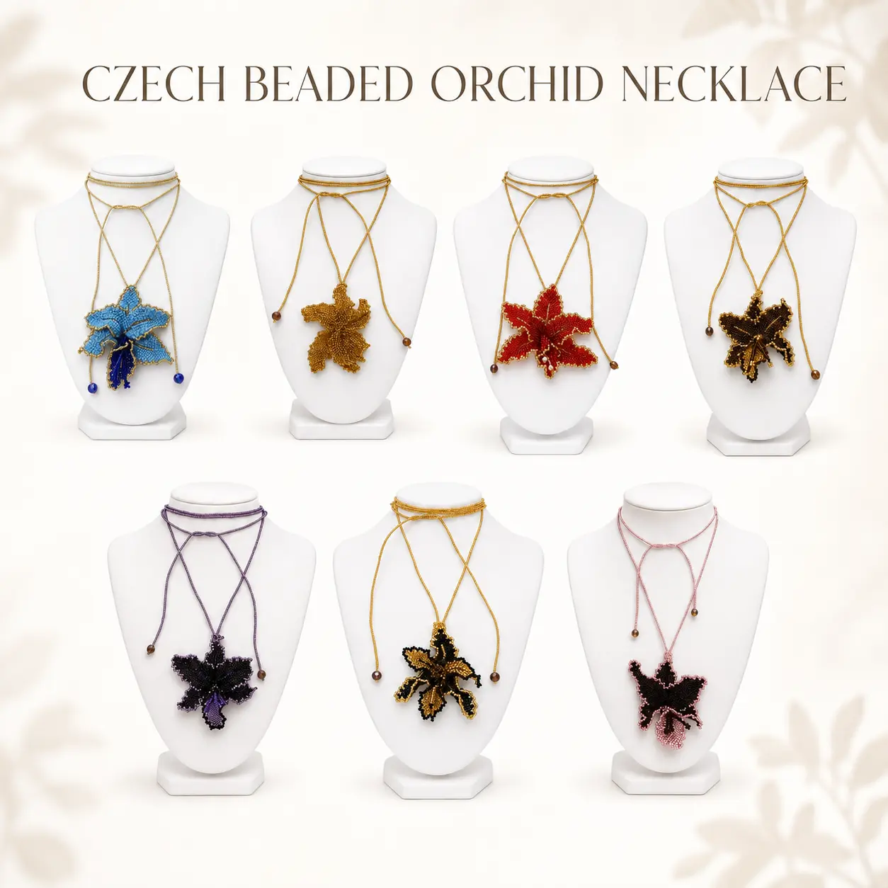 HANDMADE CZECH BEADED ORCHID NECKLACE