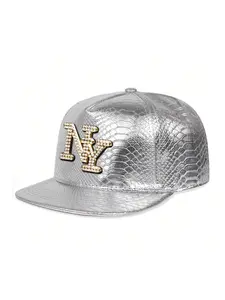 Unisex Metal Ny Letter Crocodile Pattern Baseball Cap, Adjustable Fitted Sun Hat for Outdoor Travel Beach Vacation, Graphic Trucker Hat, Adjustable Stylish Hat, High Quality Hat