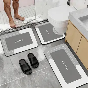 Ultra Absorbent Fast Drying 3 Piece Bathroom Rug Set Non Slip Bath Mat U-Shaped Toilet Mat Luxury Minimalist Home Decor Washable Bathroom Floor Mats for Shower Tub Shower Bathroom Accessories   WL