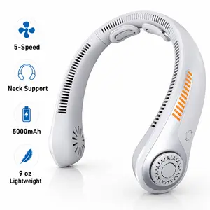 BEYYON Upgraded Portable Neck Fan, Rechargeable Personal Fan with Neck Support, 5-Speed Quiet Lightweight Long Lasting Neck Fan, Perfect for outdoor activities, work, sports games, and concerts