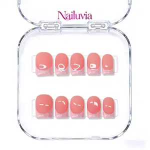 （C039）10Pcs 1Inch Acrylic Press On Nails - Short Square Nude French Fake Nails With Dots, Reusable Artificial Nail Tips For Daily & Party