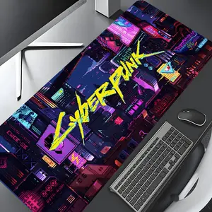 Cyberpunk Urban Night Scene Pattern Mouse Pad, Keyboard Mouse Pad, Rectangle Gaming Mouse Pad, Non-slip Rubber Pad, Desktop Decoration Protection Pad for Home Office