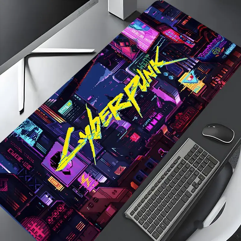 Cyberpunk Urban Night Scene Pattern Mouse Pad, Keyboard Mouse Pad, Rectangle Gaming Mouse Pad, Non-slip Rubber Pad, Desktop Decoration Protection Pad for Home Office, Mousepad