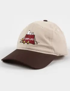 RSQ x Peanuts Camp Life Womens Strapback Dad Hat, Brown Combo