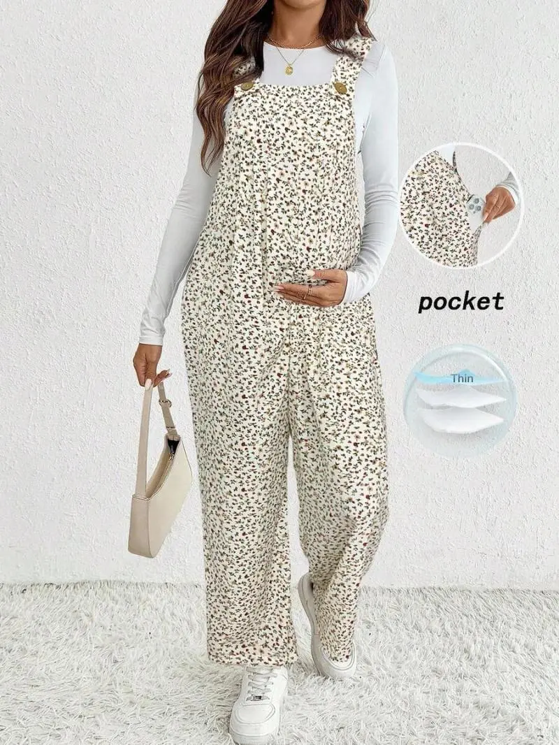 NANCY Maternity Casual Ditsy Floral Pocket Jumpsuit Maternity Rompers Maternity Jumpsuits For Woman Pregnancy Clothes Maternity Clothes