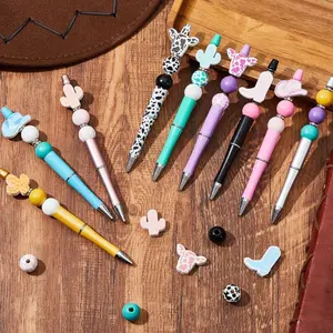 Cowboy Assorted Beadable Pens Kit with Pen Refills - Perfect for Writing and Correction Tools retractable refill beaded silicone focal