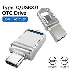 Original Type C USB Flash Drives 512GB/1TB/2TB High Speed USB 3.0 Pen Drive OTC U Disk Memory Stick for Xiaomi Phone PC Silver 360° Rotation