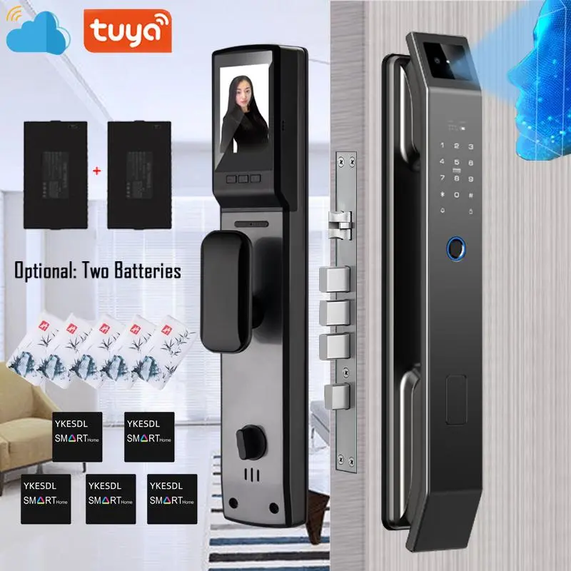 YKESDL 3D Face Recognition Digital Door Lock with Camera Fingerprint Password Unlock Keyless Electronic Door Lock D14P for Steel Wooden Brass Stainless Steel Doors