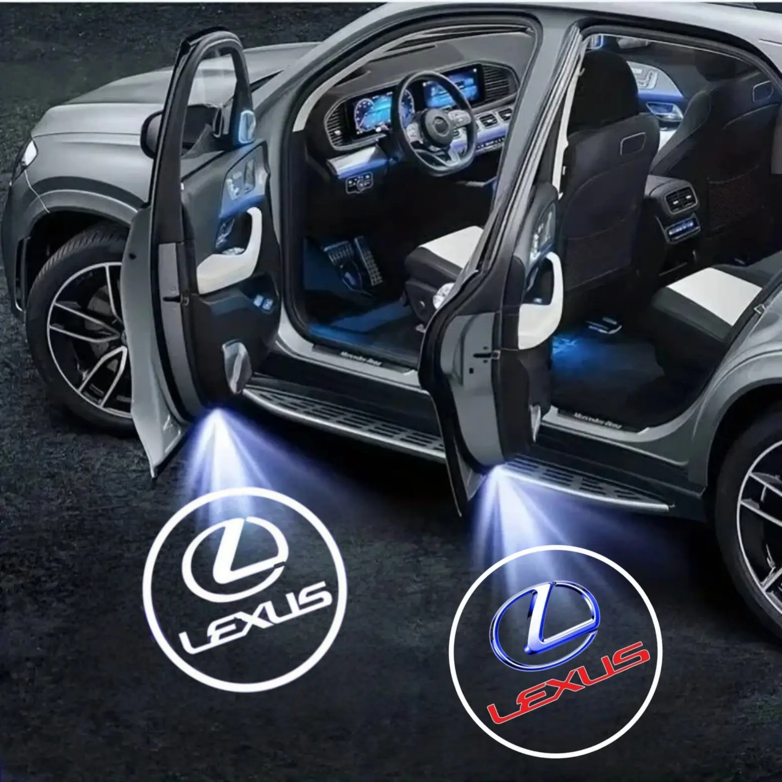 4-Pack Lexus Logo Car Door LED Welcome Projector Lights, Compatible with Lexus ES/NX/RX Series Vehicles, Peel-and-Stick Non-Destructive Drill-Free Waterproof Courtesy Lights, Led Step Lights, Car Decorative Light, Auto Decorative Light, Led For Car