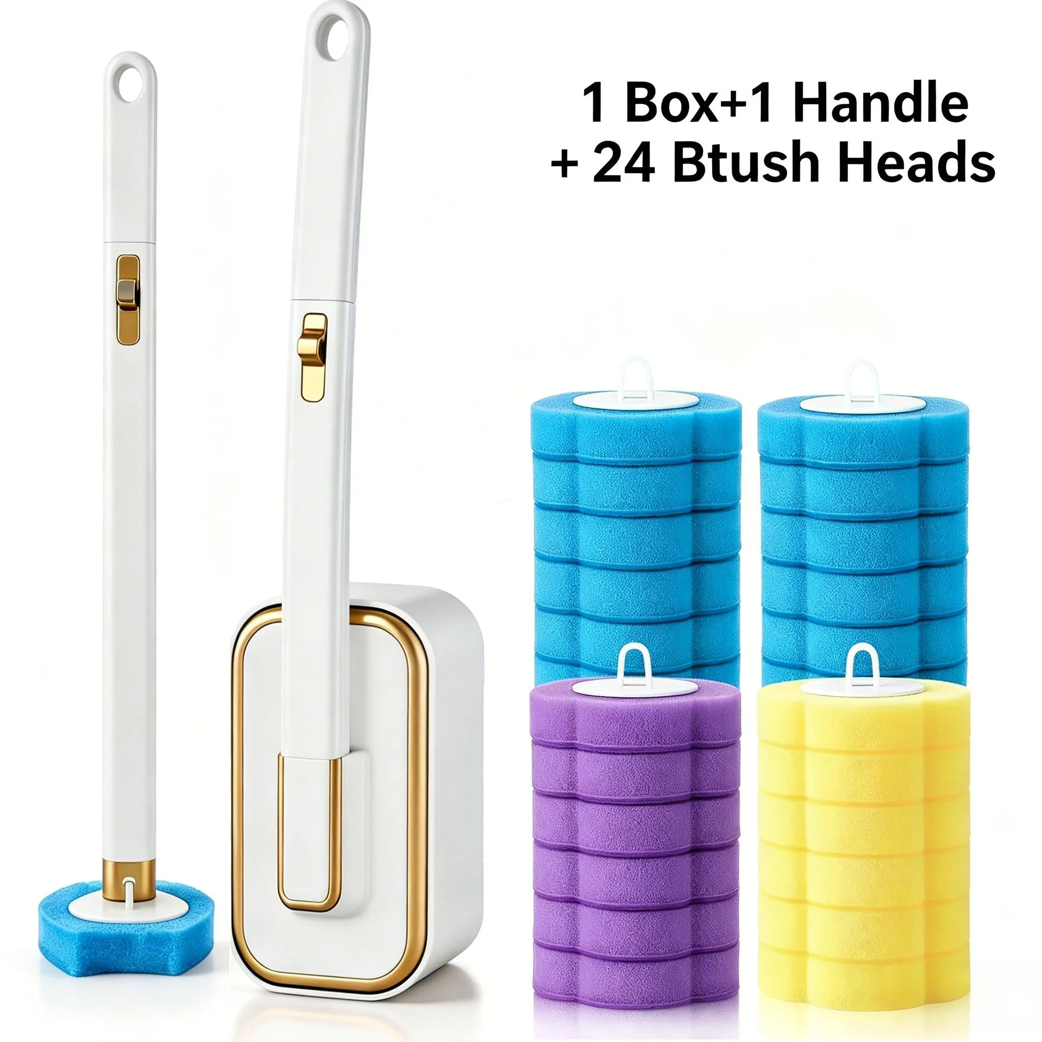 Disposable Toilet Brush, Wall-Mounted Bathroom Scrubbing Set, 24PCS Disposable Refills, Versatile Cleaning System, for Toilet Basin Bathtub & Urinal Use Box