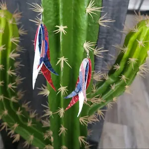 Handmade Patriotic Mid Layered Feather Earrings