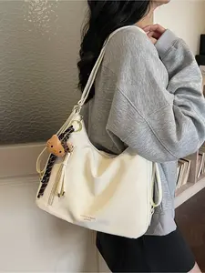 Spring/Summer Ethereal Cream-White Pleated Tote Bag Effortlessly Chic Commuter Essential Soft Leather Large Capacity Shoulder Bag Casual Commuter Bag