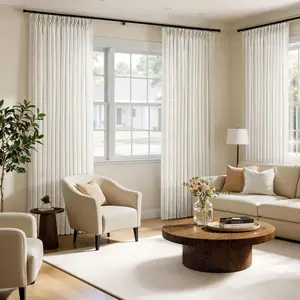 Viral 2-Panel Pinch Pleated Linen Polyester Curtains, Textured Semi Sheer Light Filtering Drapes with Hooks and Rings, Private Screen Floor-to-Ceiling Curtains for Home Deco Living Room, Private Screen Curtains