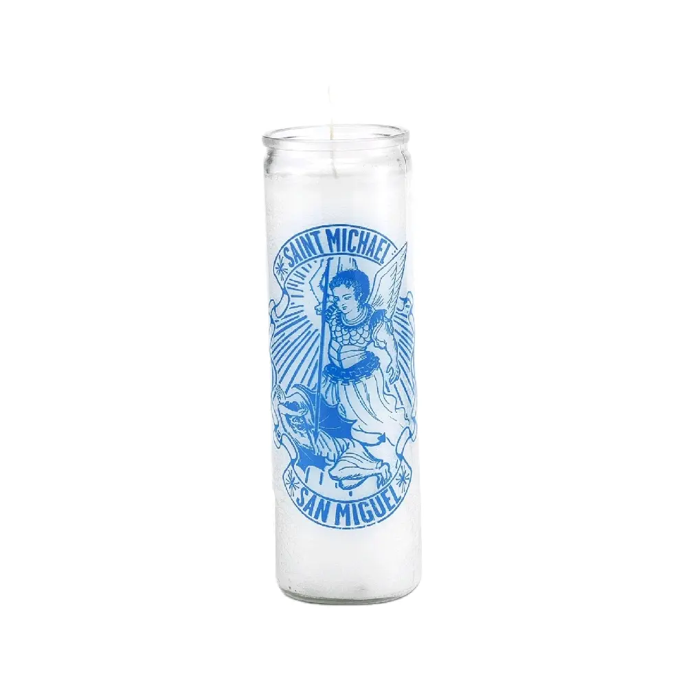 Saint Michael 7 Day Devotional Prayer Candle, White, Glass Jar, Spiritual Protection