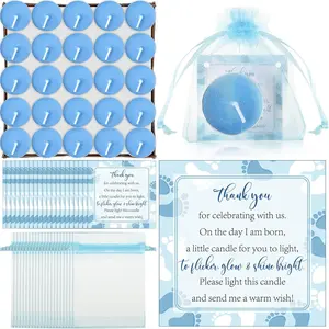 50 Sets Baby Shower Party Favors Including 50 Pcs Unscented Tealight Baby Shower Candles Gift Bags Cards for Gender Reveal Party Supplies Blue