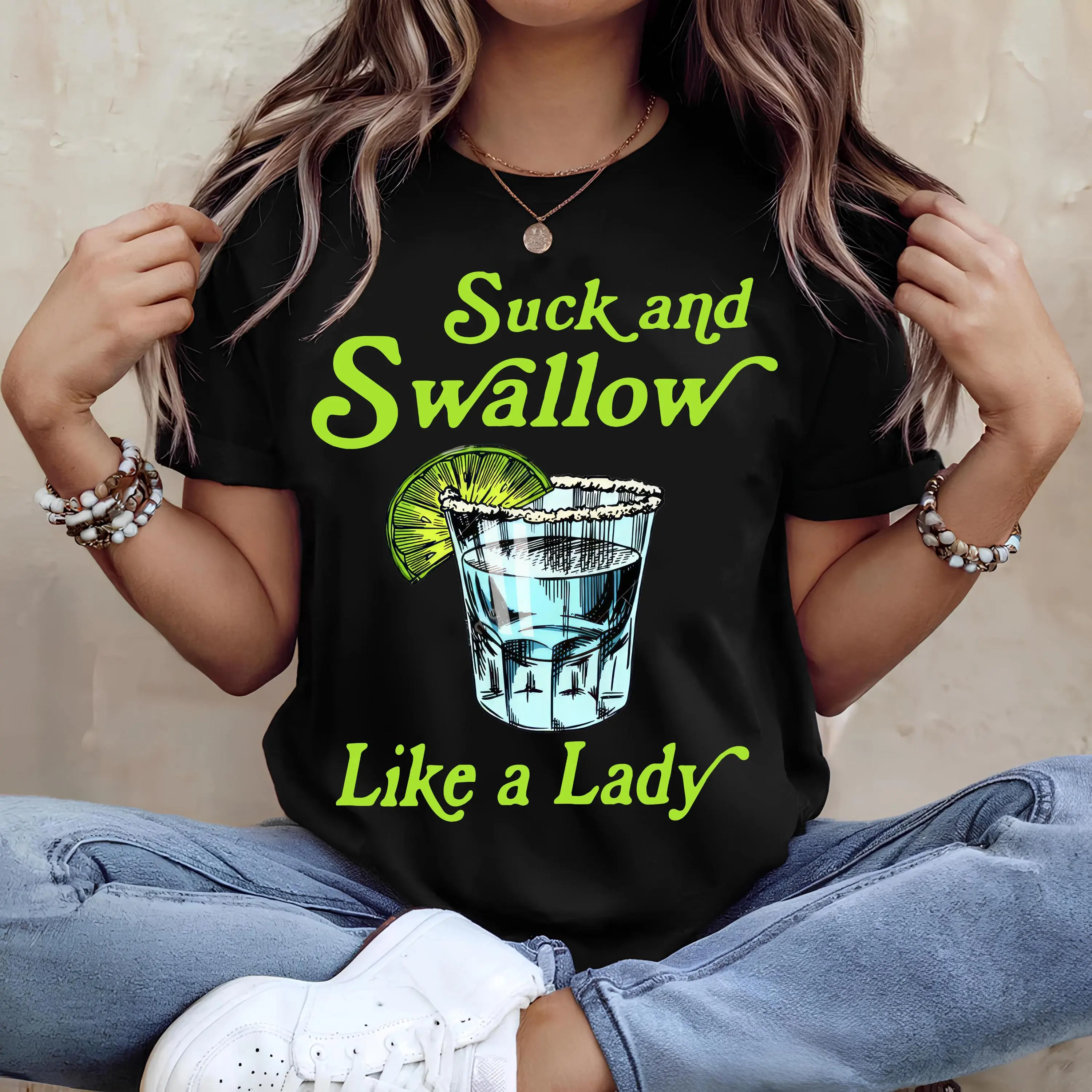 Suck and Swallow Like a Lady Shirt |   Raunchy Inappropriate Women's T-Shirt |   Funny Unhinged Bachelorette Tee