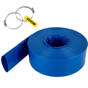 VEVOR Discharge Hose, Summervibes,Summervibes, 4\" x 105\', PVC Lay Flat Hose, Heavy Duty Backwash Drain Hose with Clamps, Weather-proof & Burst-proof, Ideal for Swimming Pool & Water Transfer, Blue