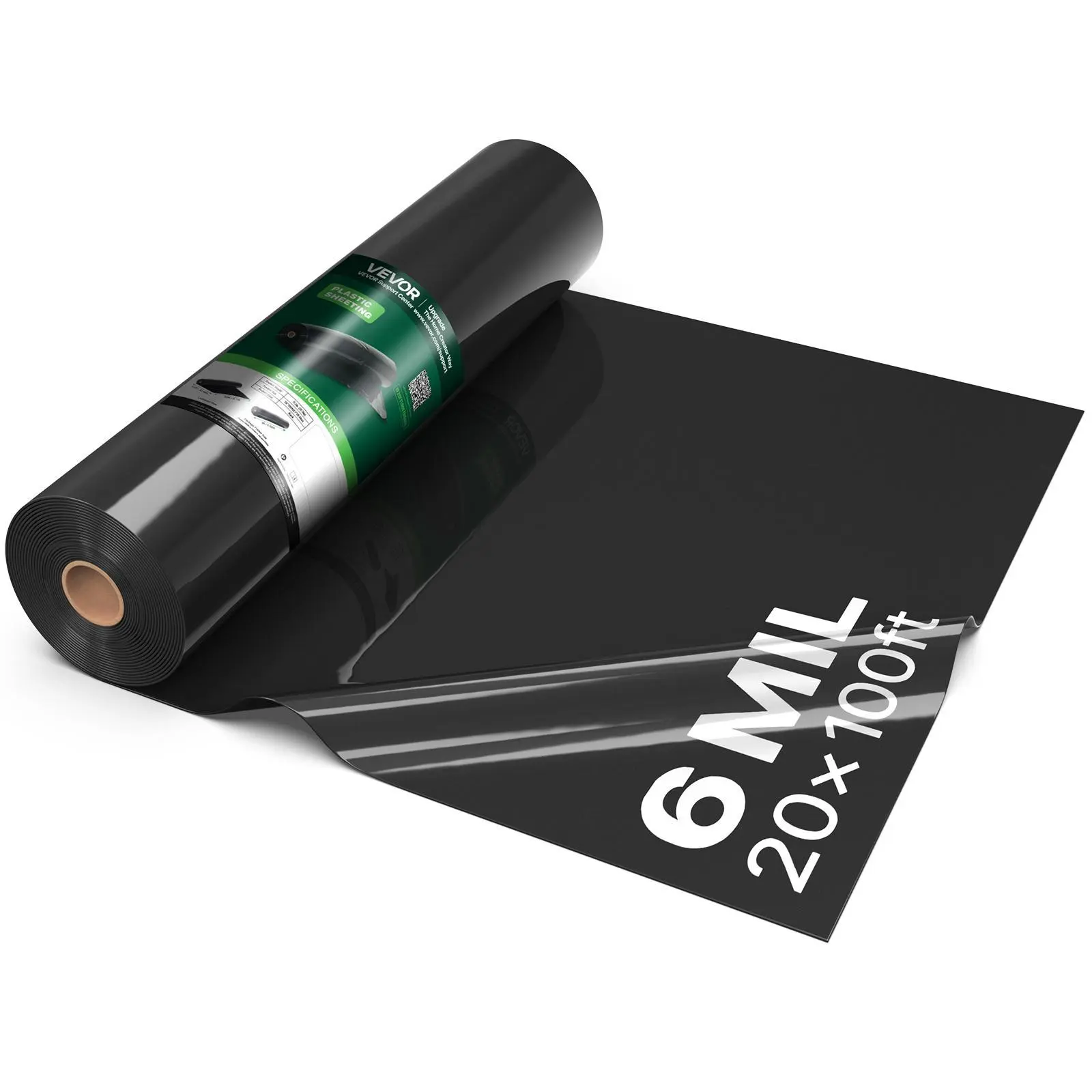 VEVOR 6 Mil Black Heavy-Duty Polyethylene Roll (20' x 100'), Outdoor Plastic Sheeting for DIY Users, Crawlspace Vapor Barrier, Garden Weed Control#SohoChic