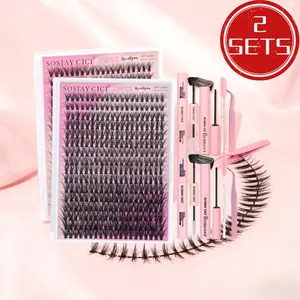 Lash Clusters 320pcs 40D Natural Lash Clusters Kit Lashes, D-curly 9-16MM Eyelashes Extension Set, Eyelash Clusters with Lash Bond&Seal&Remover&Tweezers&Brush