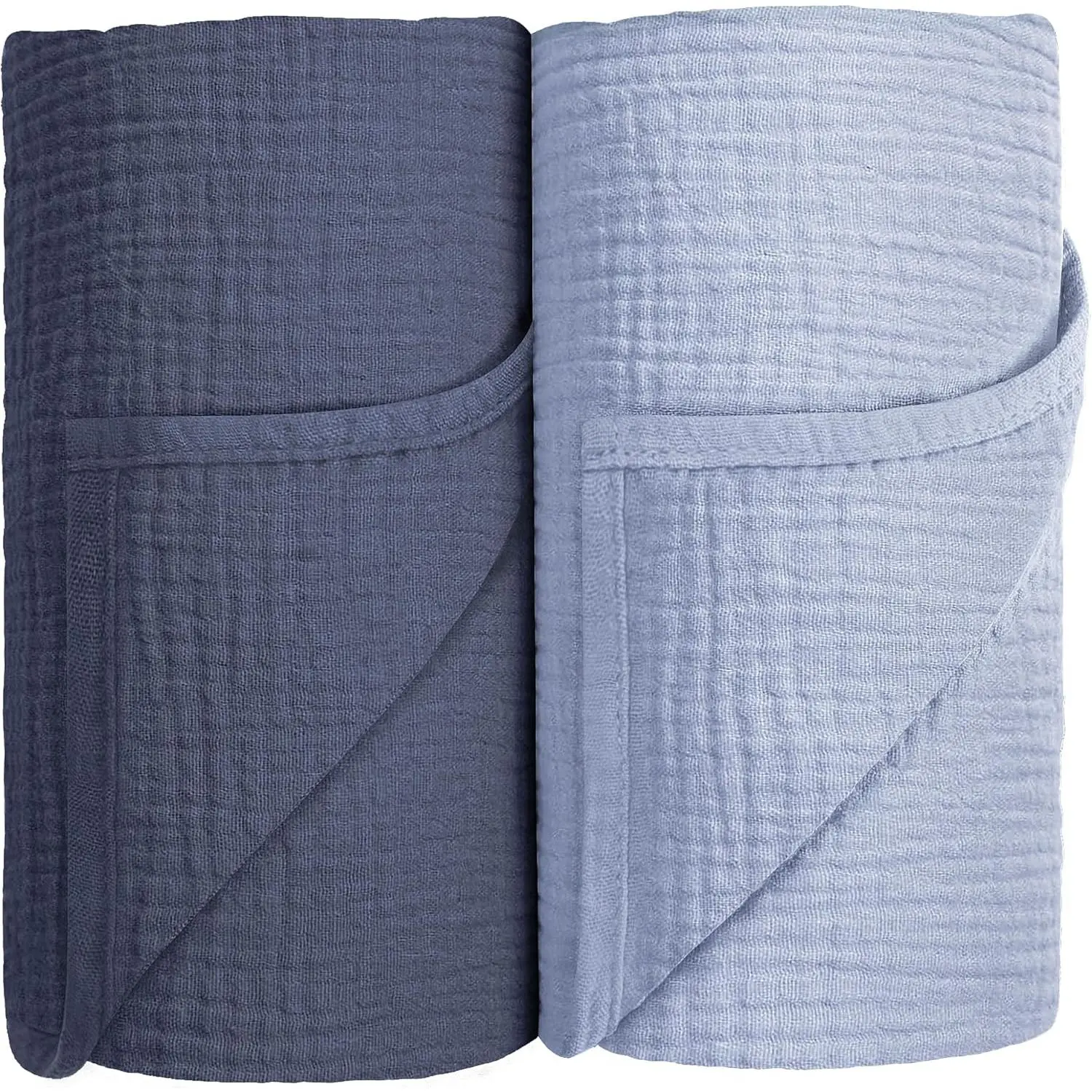Muslin Swaddle Blanket , Cotton  Receiving Blanket Soft Thin Swaddle Blanket for Unisex  40x40in 2Pack (Navy Blue)