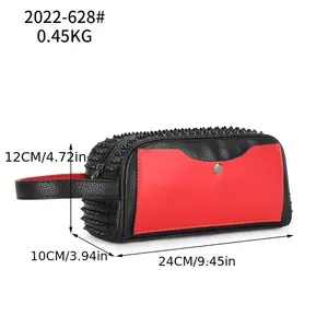 Stylish Men's Rivet-Embellished Clutch - Casual PVC Wallet with Wrist Strap, Lightweight Zippered Phone Bag in Black Pouch