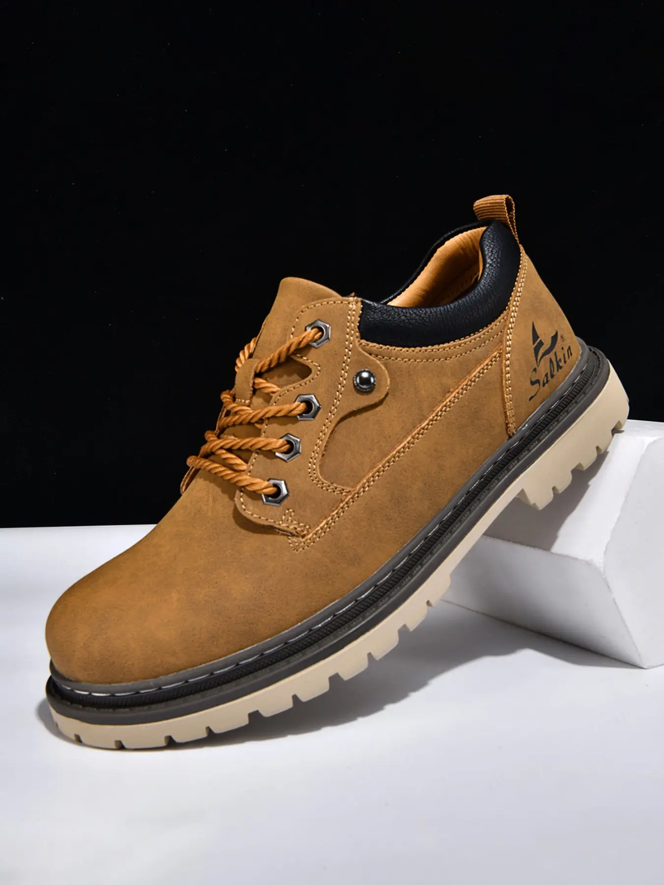 Men's Handmade Casual Boots, Fashionable Lace-Up Low-Top Boots, Casual Hiking Shoes, Casual Hiking Footwear, Suitable for All Seasons Outdoor Hiking and Daily Wear, Thick Sole Comfort, Stability during Activities