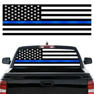 65" x 20"  American Flag Rear Window Decal for Trucks, Thin Blue Line Back Window Sticker Fit Most Pickup Trucks SUV See Through Sticker Rear Windshield Banner #Summervibes