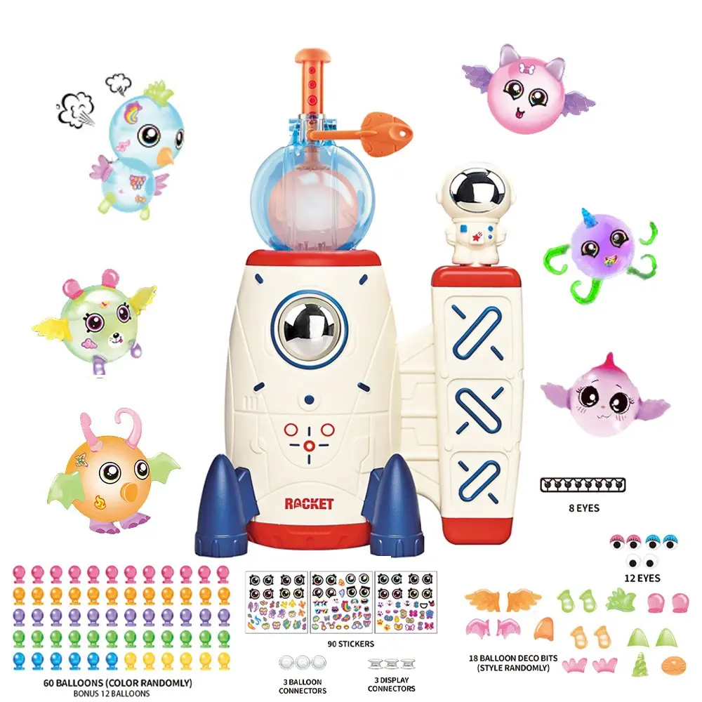 DIY Sticky Balloon With Pump, Re-Usable Decors, Magical, Model bouncy balloon kit multiple sculptures for kids toy, 60 Balloons, 100+ Accessories, balloon space rocket toy, Party fun activities, Balloon Decorations Kit, Balloon Set
