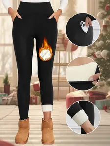 Women's Fleece Lined Leggings, High Waist Tight Fit Winter Pants, Warm Thermal Underwear Bottoms, Perfect for Running Outdoor Activities