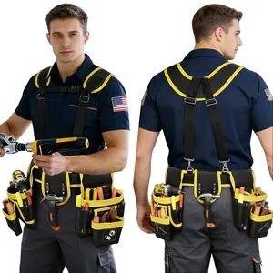 Tool Belt, Professional Tool Belts for Men, Magnetic Tool Pouch With Suspenders, Heavy Duty Detachable Adjustable Utility Belt Work Bags for Electrician, Carpenter